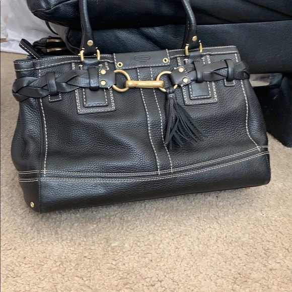 Coach Handbags - Coach Black Hamptons Braided Leather Handbag